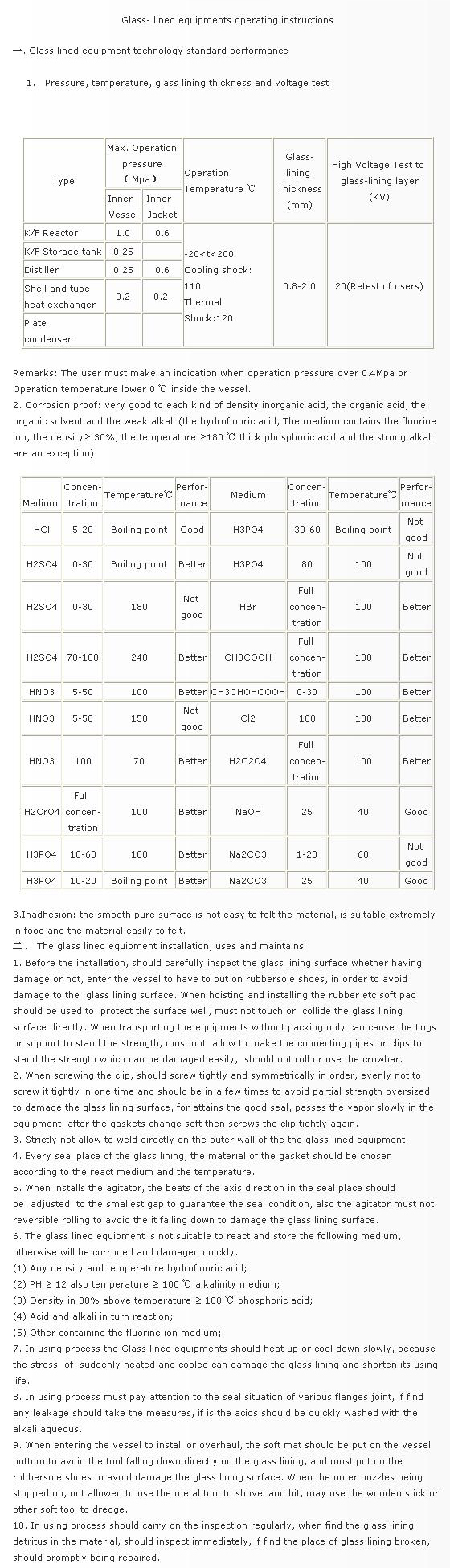 Instruction of glass lined Equipment